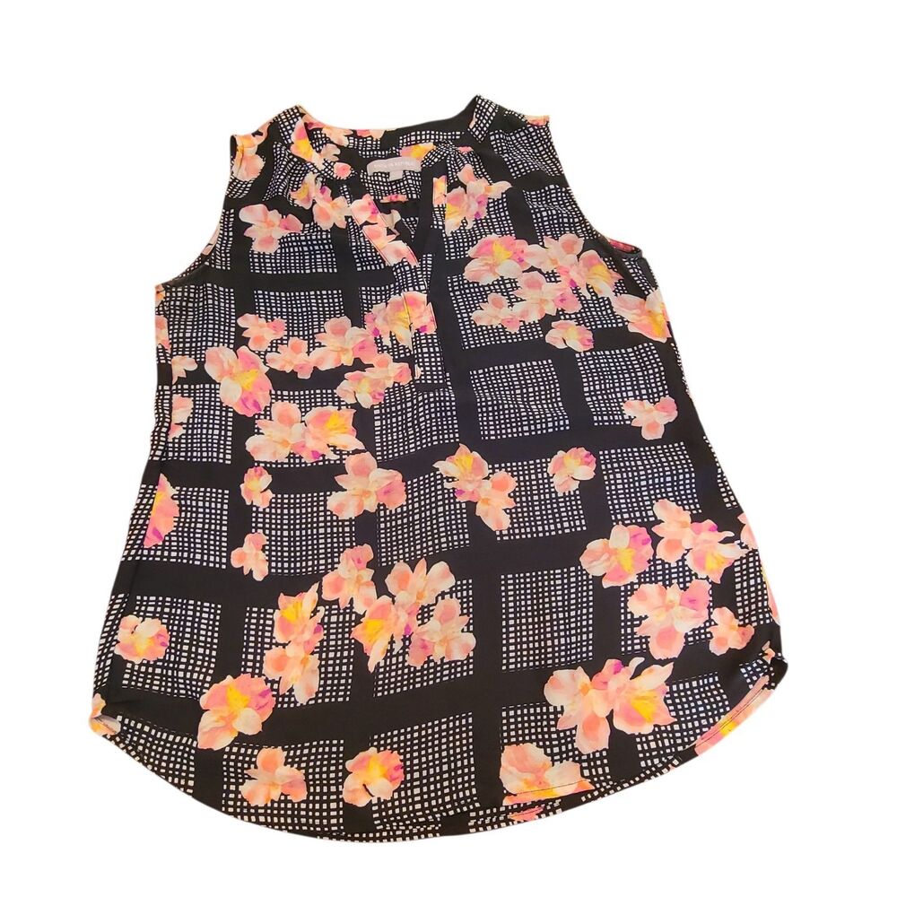 Banana Republic Women’s Sleeveless Black & Pink Floral Top Sz Small S Polyester